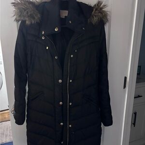 Michael Kors Black Puffer Jacket with Faux Fur
